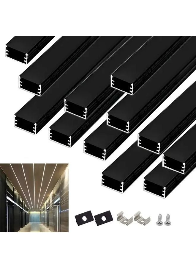 12 قطعة من نظام قناة LED الألومنيوم الأسود مع غطاء موزع أبيض 100 سم - Image 1